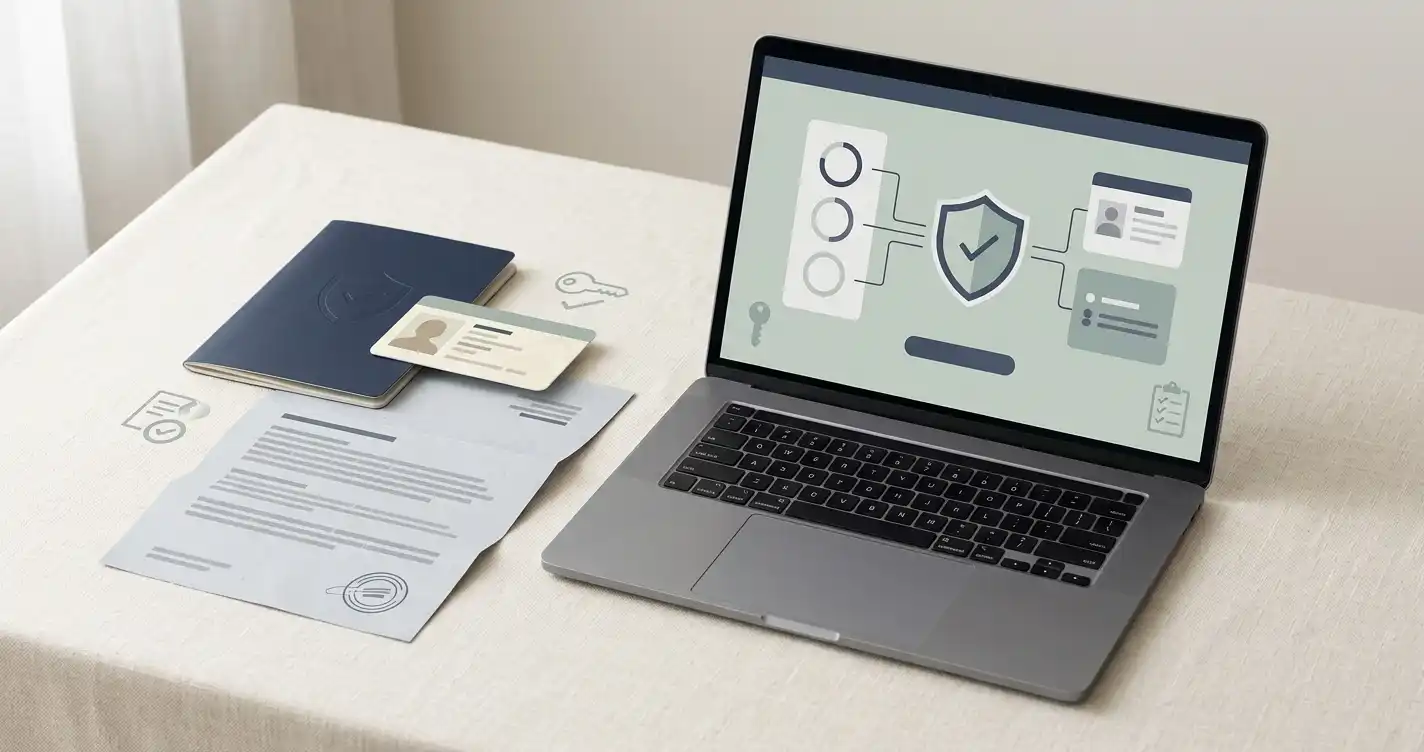 Generic identity verification checklist with document and security symbols